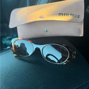 Miu Miu Tortoiseshell Acetate Sunglasses with Gold Hardware